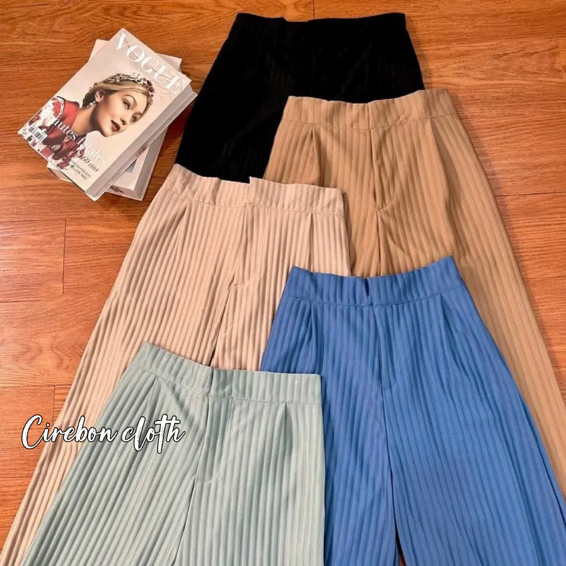 Jafa Pants - (Cirebon Cloth) Celana Kulot Knit Rib Panjang - Knit Pants - Loose Pants Highwaist Kulot Panjang Basic Strech Premium Korean - Celana Anti Kusut - Pants Ironless