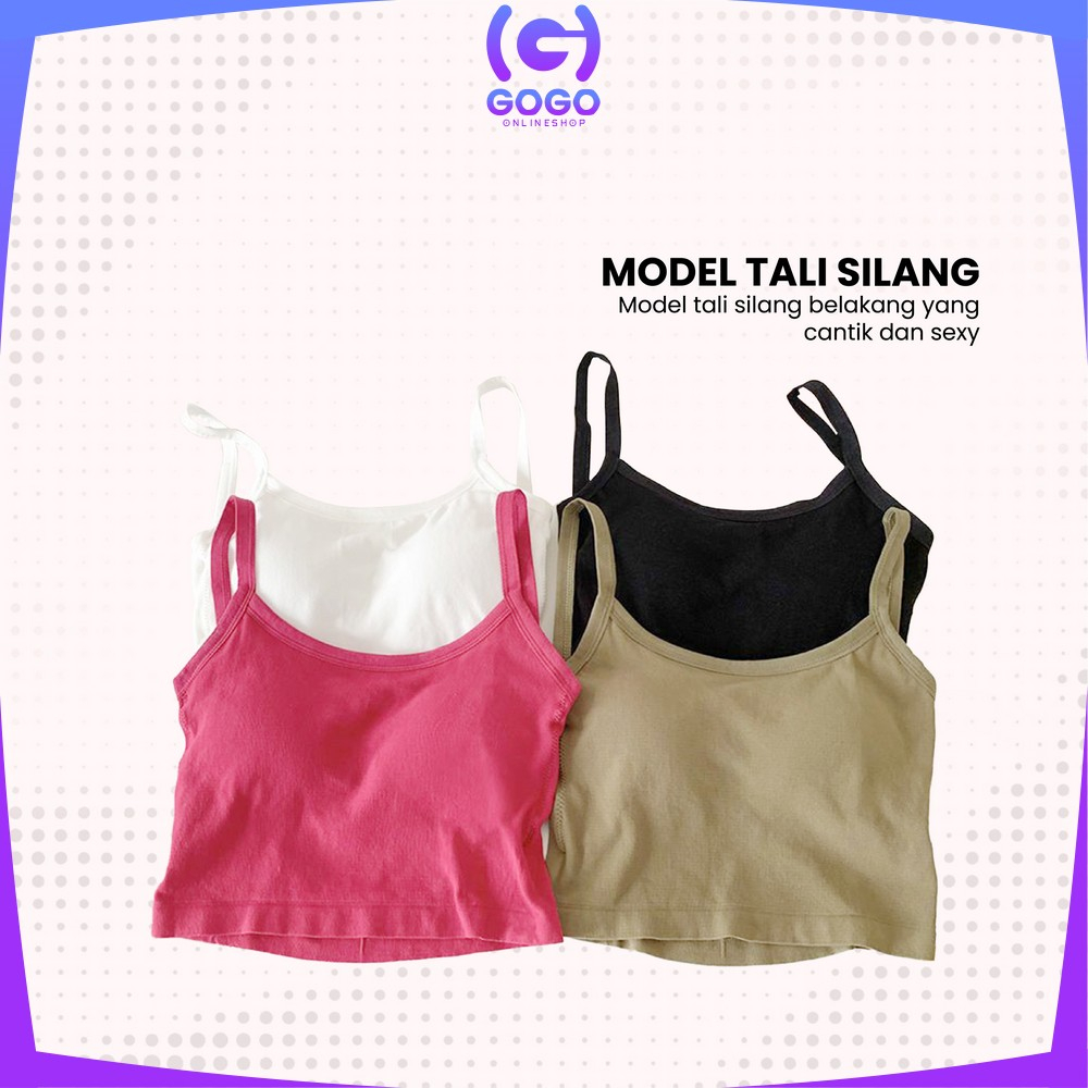 GOGO-P299 Tanktop Wanita Polos Basic With Cup Bra Tali Silang Belakang / Tengtop Korea Atasan Inner Fashion Korean