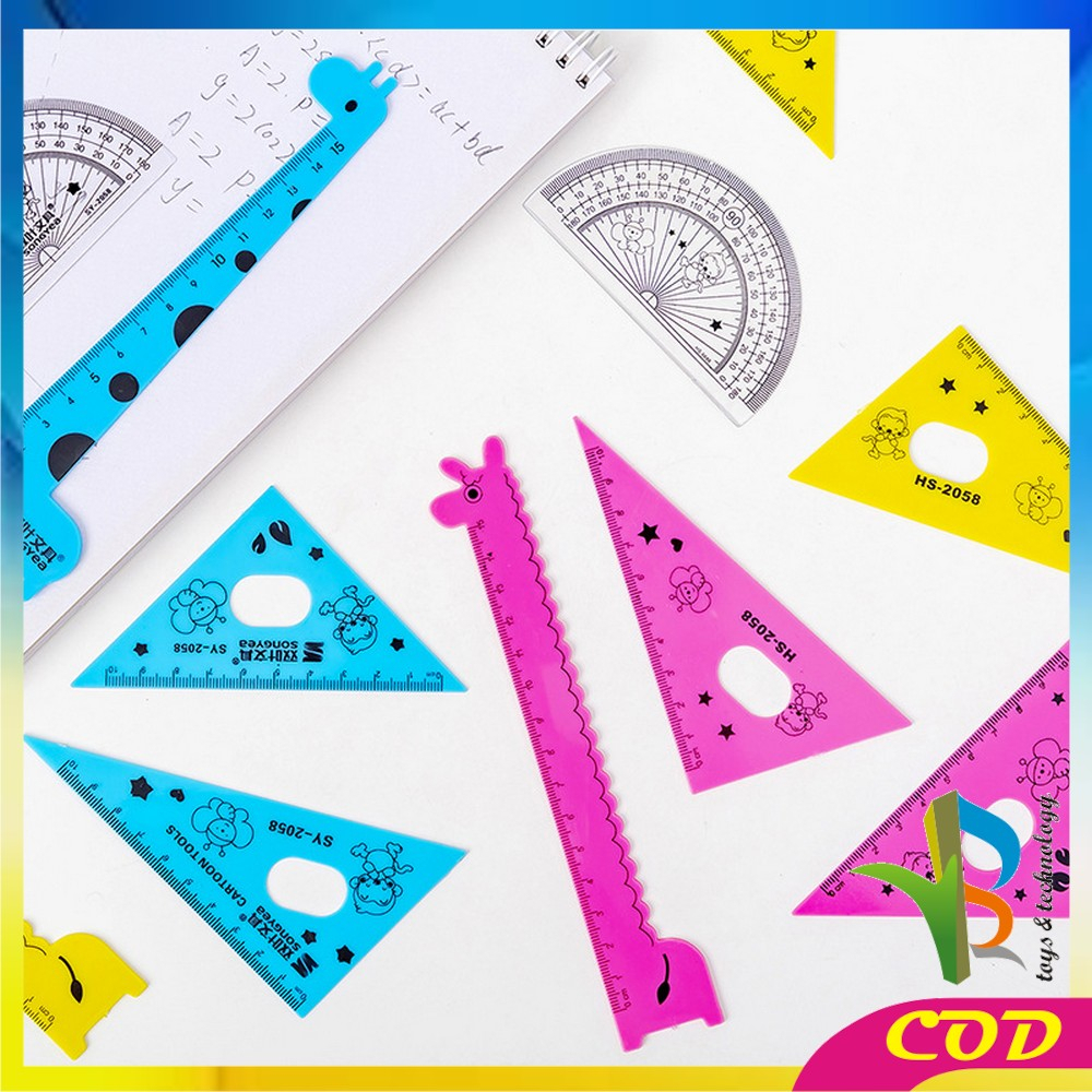 RB-A66 Penggaris Plastik 15cm Set Isi 4 Alat Tulis Sekolah Kantor Karakter Motif Jerapah / Penggaris Matematika Pengaris Garisan Penggaris Set / Ruler Set