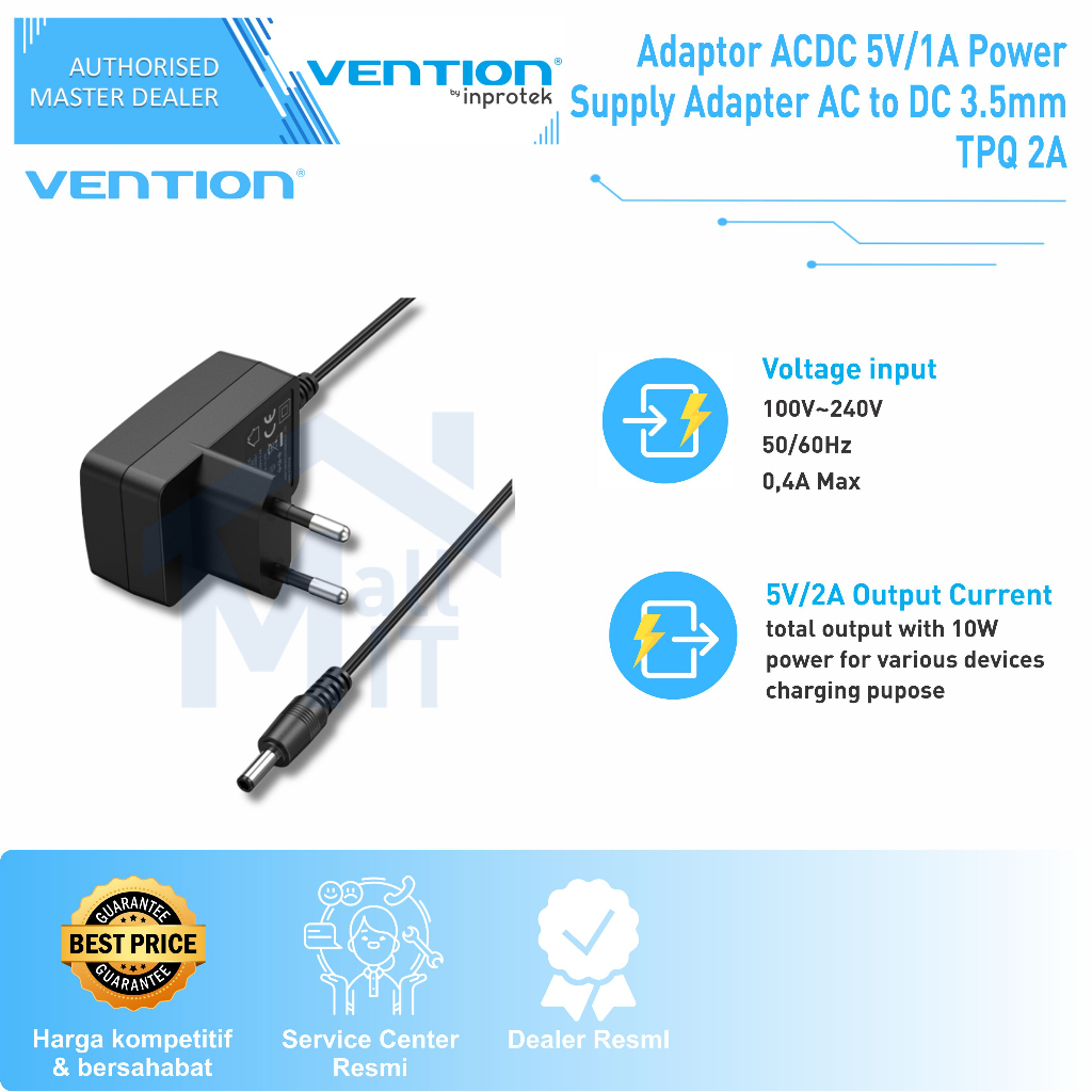 (Bisa Cod ) Vention Adaptor ACDC 5V 1A Power Supply Adapter AC to DC 3.5mm TPQ ORI