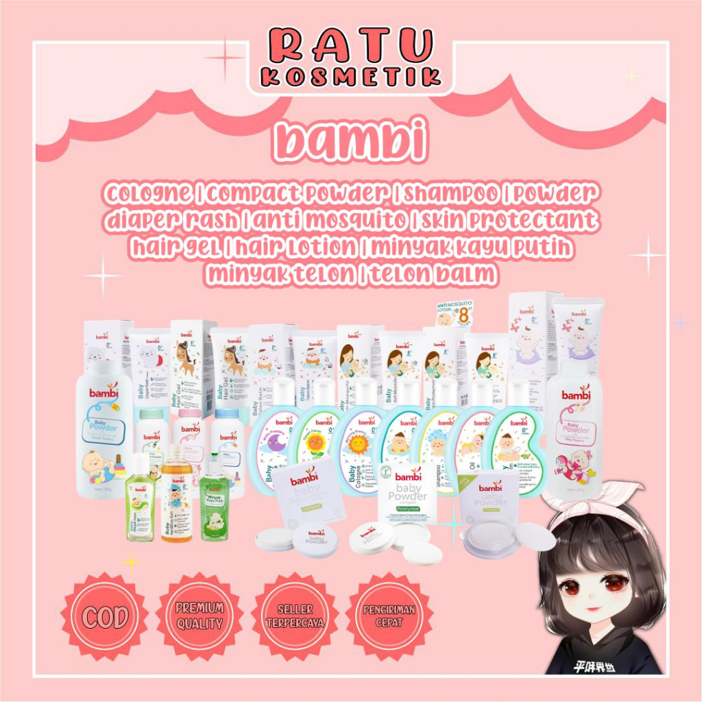 ❤ RATU ❤ Bambi Baby Cologne 100ml | Compact Powder | Telon Oil Balm | Shampoo | Hair Gel Lotion | Milk Bath | Parfum Bayi | Bedak Tabur Padat Bayi | Full &amp; Refil | Anti Mosquito