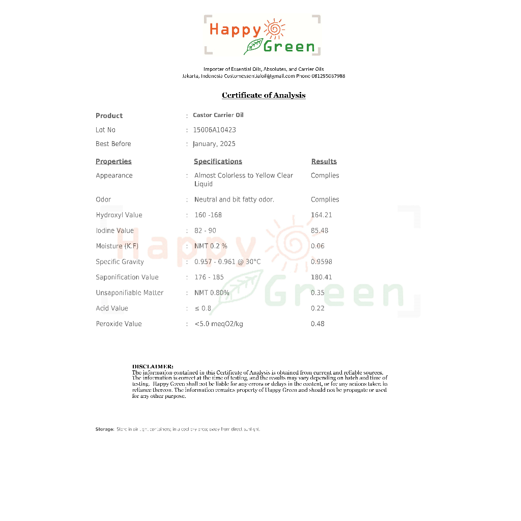 BPOM Approved HAPPY GREEN Castor Oil - Minyak Jarak 80 ml 100% Murni Garansi Uang Kembali