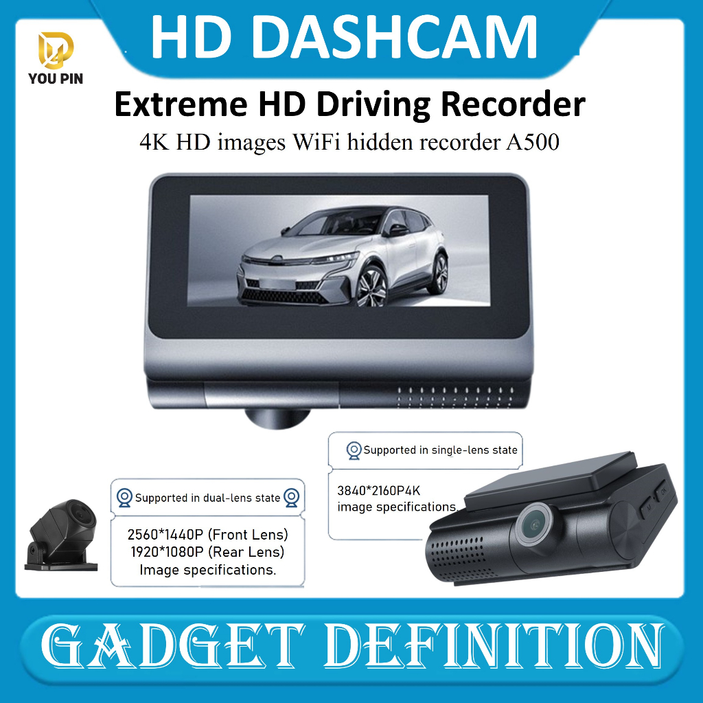 Kamera Mobil Dashcam A500 Dashcam 4K HD Wifi Hidden Recorder