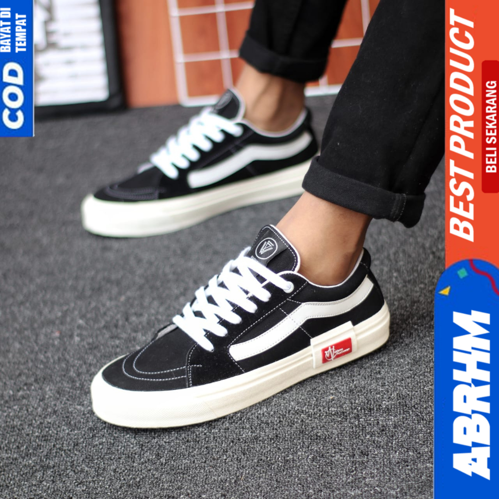 ABRHM Sepatu Ukuran Besar 38-47 Oldschool Hitam Sekolah Sneakers Pria