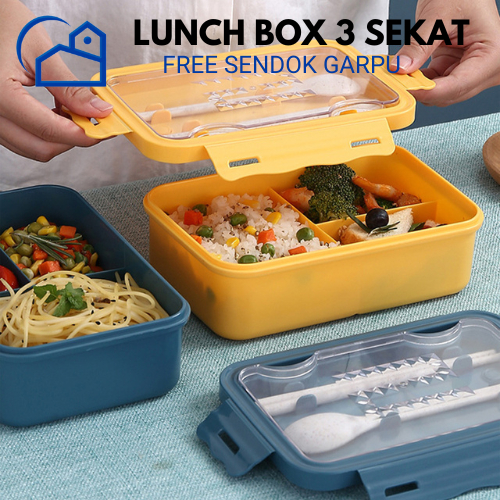 Lunch box sekat BPA Free / Tempat makan anti bocor bekal grid kotak makan lunch box PP BPA Free / Lunch Box 3 Sekat