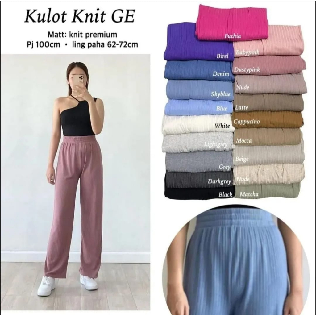 Celana kulot Knit premium celana panjang basic wanita highwaist kancing warna terlengkap