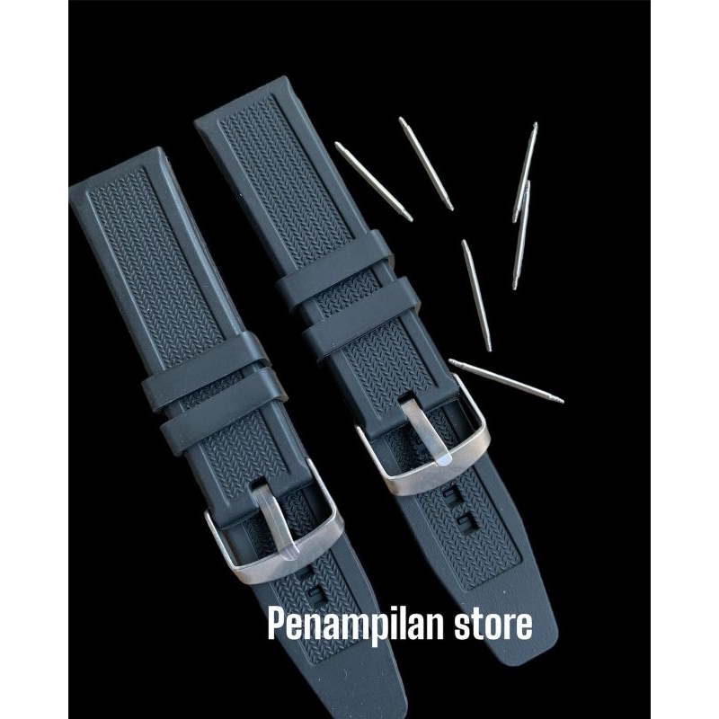 Strap tali jam tangan karet rubber hitam tanpa jahit 22mm