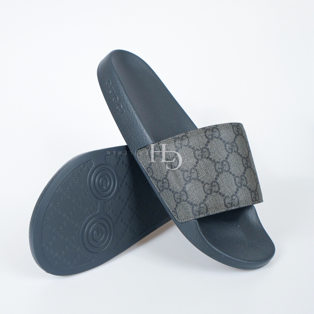 GG Supreme Canvas Rubber Slides Black Graphite