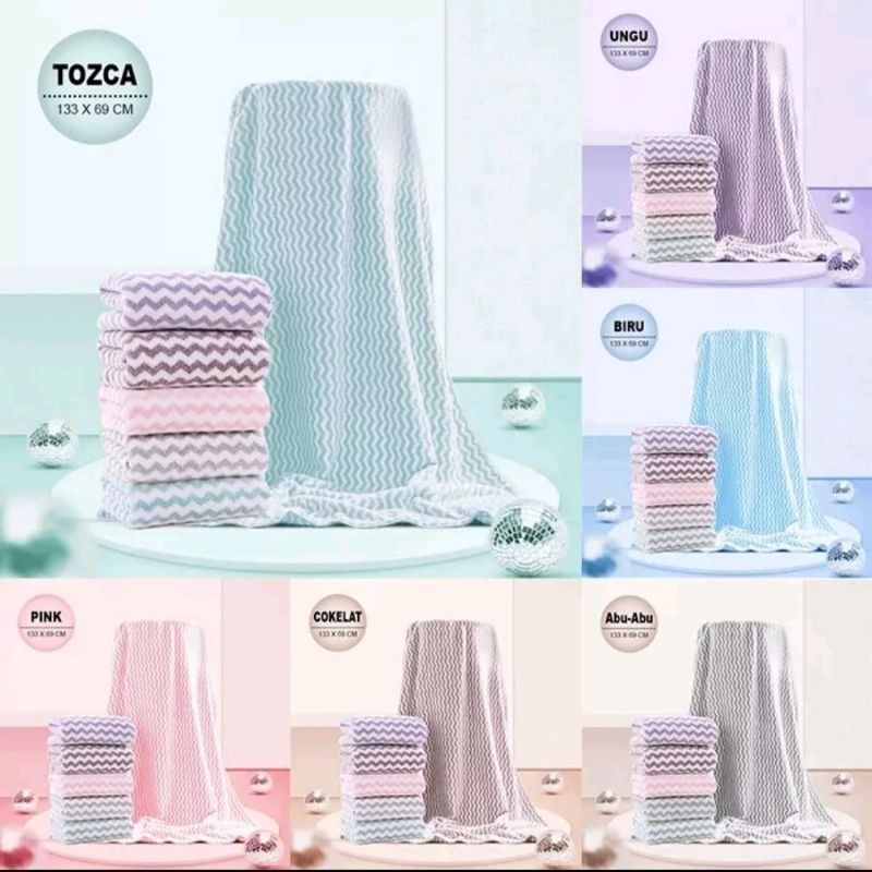 Handuk Mandi Dewasa Microfiber Motif Zigzag Garis Diamond Ukuran 70x140 Jumbo Handuk Towel Lembut Viral Murah