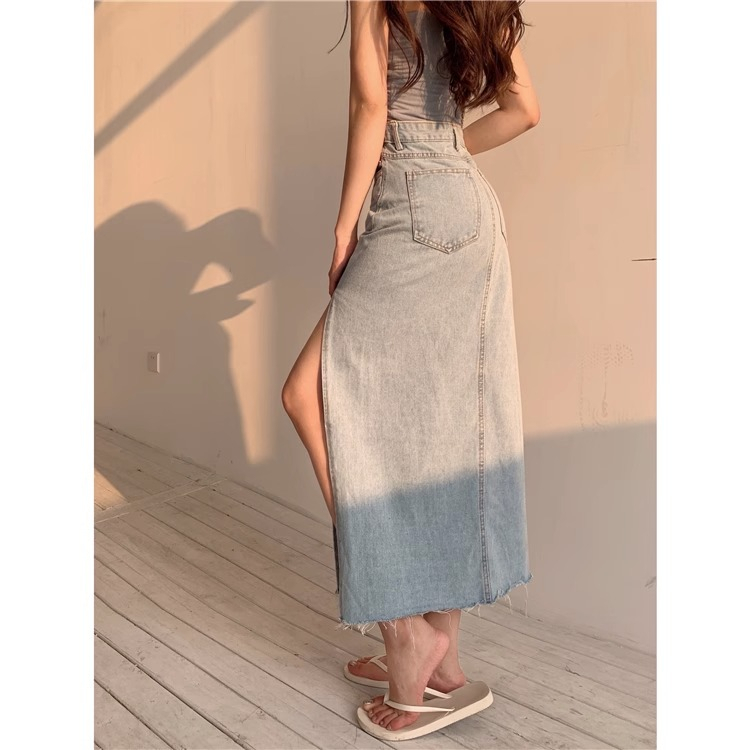 Rok A-Line Polos Split Rok Denim Highwaist Import