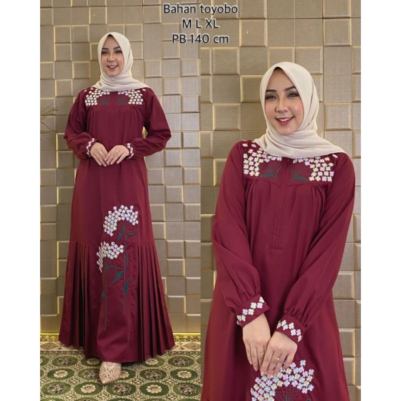 Zaja - Baju Gamis Aminah Series Bahan Katun Polos &amp; Bordir Mewah Terbaru Dengan Desain Menawan &amp; Elegant Busana Muslim Perempuan Dewasa Terbaru /gamis katun polos mewah / gamis murah / dress muslim toyobo bordir kasual dan trendy fashion muslim