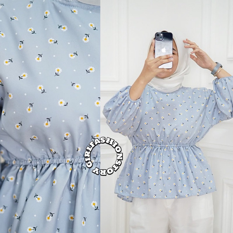 FLOWY BLOUSE KOREAN VINTAGE - BLOUSE BUNGA MOTIF