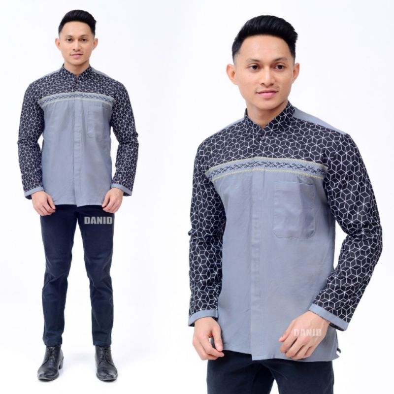 Baju Koko Kombinasi Dewasa Bordir Lengan Panjang Kobata Hexagonal Terbaru