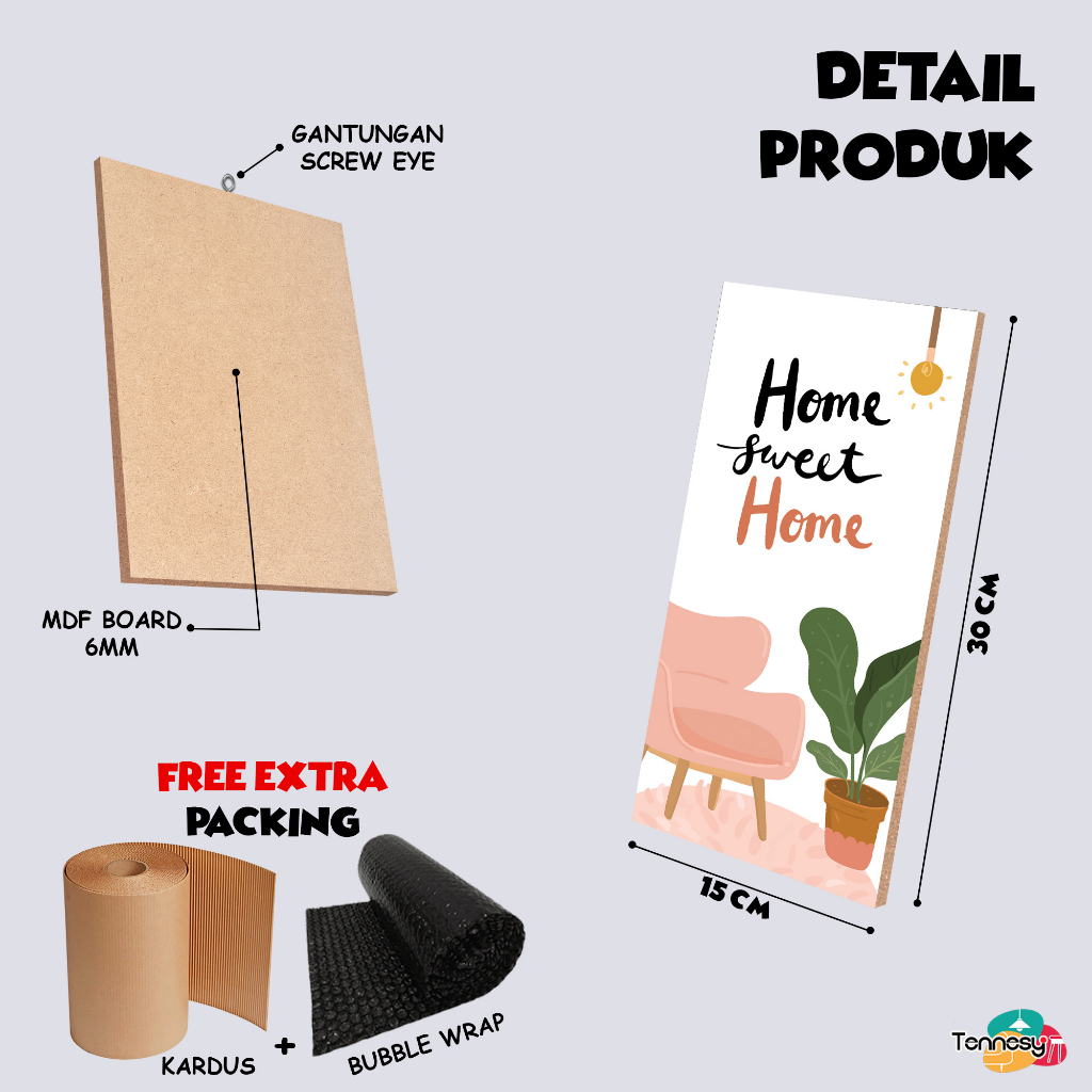 TENNESY Hiasan Dinding Home Sweet Home 15x30CM Dekorasi Kamar Tidur Aesthetic Pajangan Kayu Dekorasi Ruang Tamu