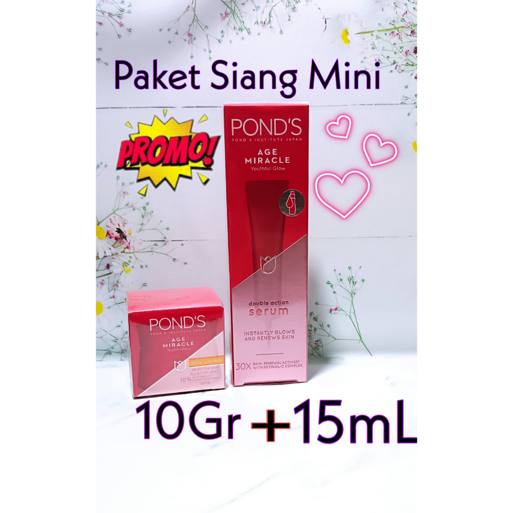 Paket Siang Mini Ponds Age Miracle Youthful Glow Day Cream 10gr + Double Action Serum 15ml Pond's uk