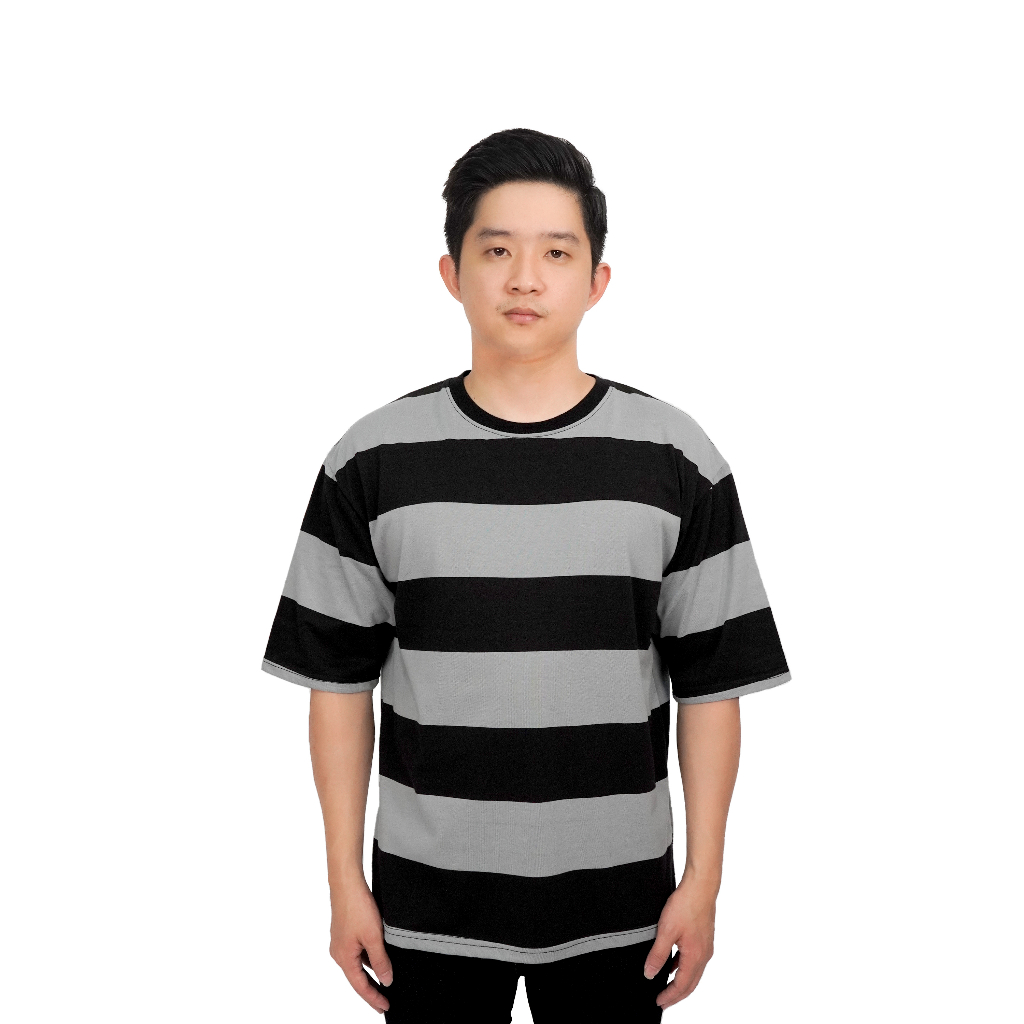 Kaos Pria Oversize T-Shirt Oversize Bazzo Stripe Salur Cotton Lengan Pendek