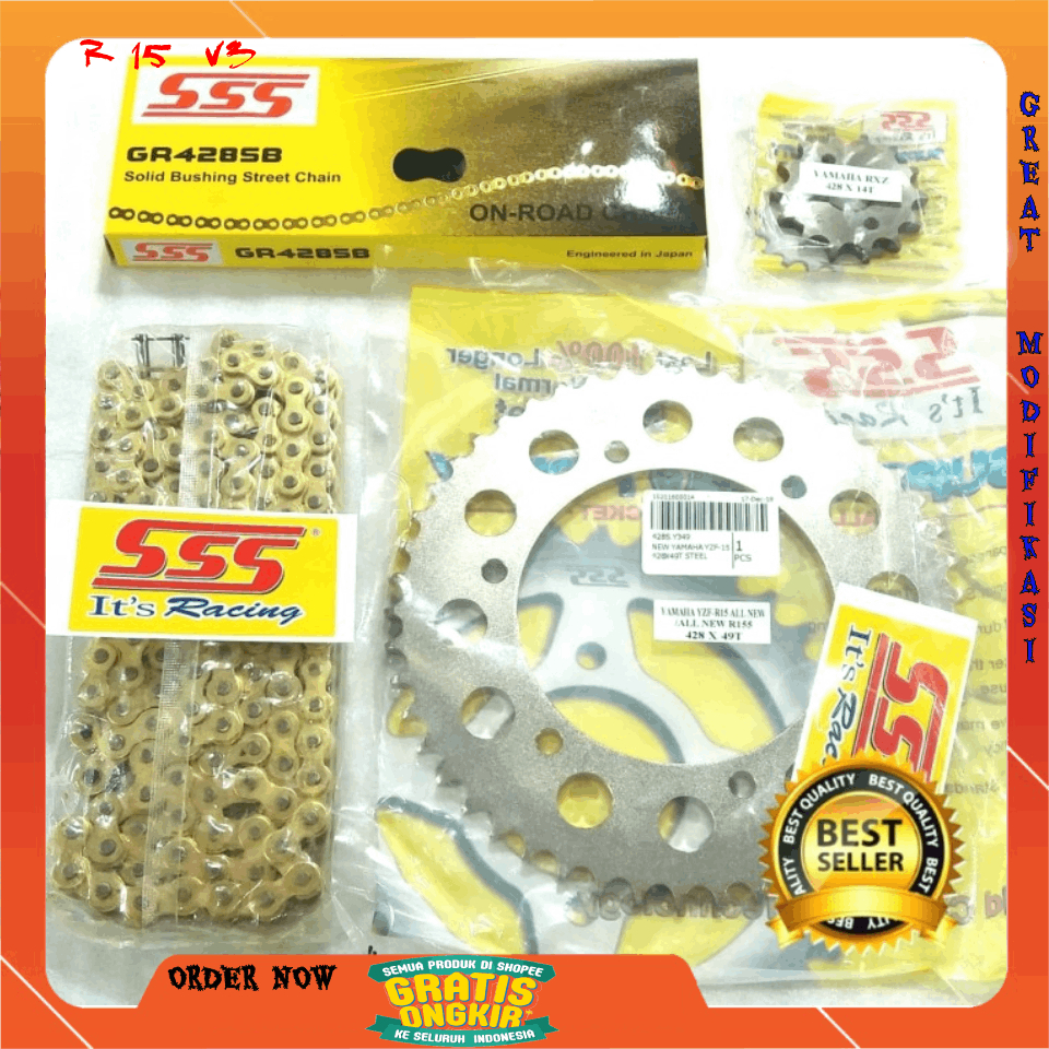 GEAR SET R15 V3 SSS 428 PNP VIXION R 2018 AND ALL NEW VIXION VVA  | GEAR DEPAN SSS 13T 14T 15T | GEA
