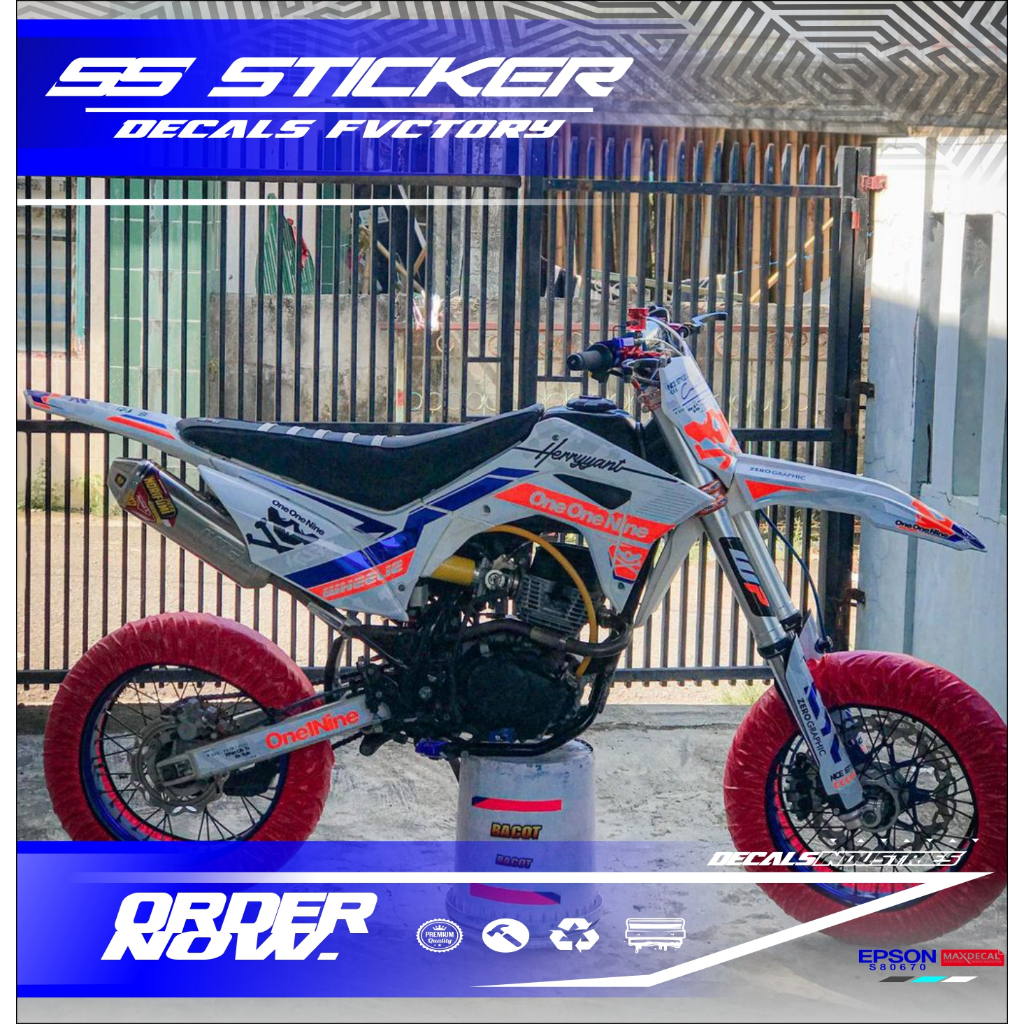 00275 FUL BODY DECAL STIKER HONDA CRF MIX KOMBINASI BIRU CANDY DAN ORANGE STABILO