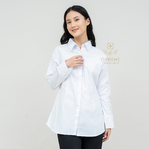 Dibihi Shirt Kemeja Putih Polos Wanita Lengan Panjang Bahan Katun Stretch