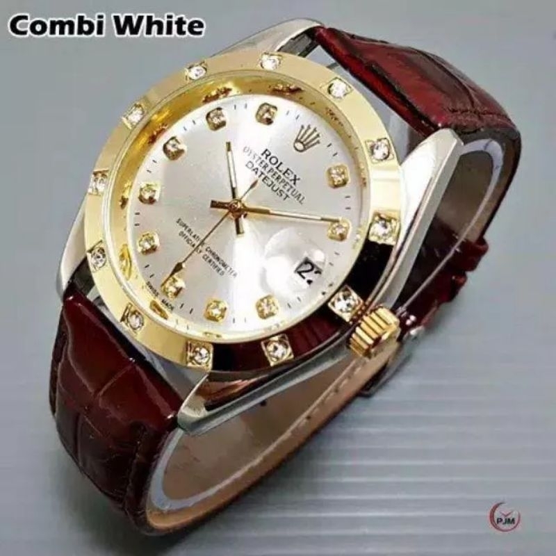 COD!! Jam Tangan Kulit Rolex Pria Terlaris/ Jam Tangan Elegan Mewah Free Bok Rolex Termurah