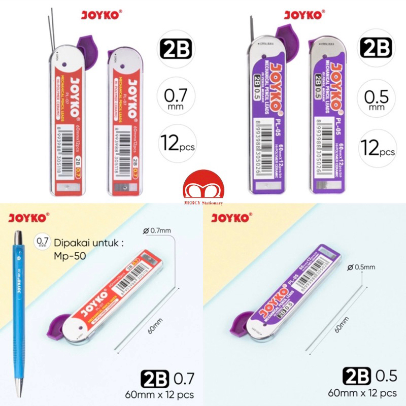 

Lead Pencil 0.5 2B 0.7 mmIsi Pensil Mekanik PL07 Joyko PL-05 2B 0,5 mm