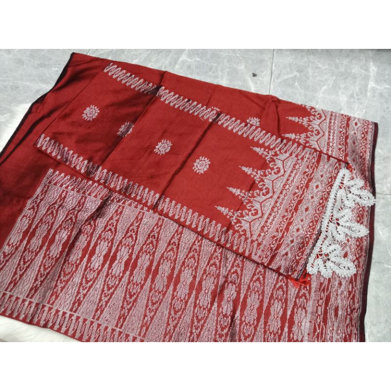 songket silungkang warna maroon silver