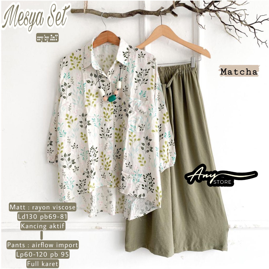 Pakaian Wanita Mesya Set Rayon Viscose Matcha