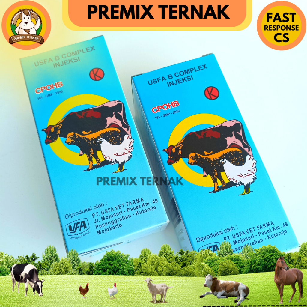 USFA B COMPLEX injeksi 500ml - Vitamin B complex Komplek Kompleks Hewan Sapi kambing Domba Babi Ayam Dll