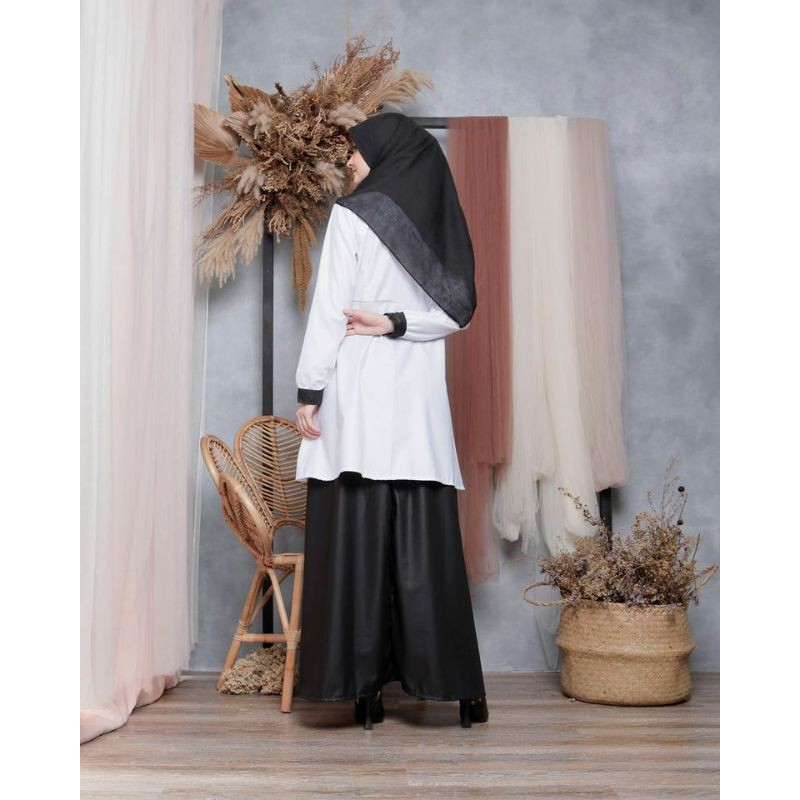 BAJU SETELAN DINAS  HITAM PUITIH {TUNIK + ROK } S-M-L-XL BAHAN SAKILAH /SERAGAM PEMDA /PNS/GURU