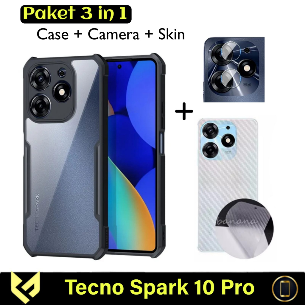 PROMO Paket 3IN1 Case Fusion For TECNO SPARK 10 PRO Case Fusion Shockpoof Free Tempered Glass Camera &amp; Garskin - FIDS STOR