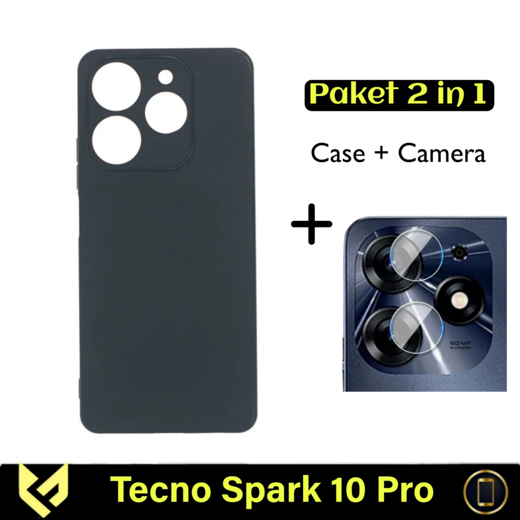 PROMO Paket 3IN1 Case Black For TECNO SPARK 10 PRO SoftCase Premium Black Free Tempered Glass Camera &amp; Garskin - FIDS STOR