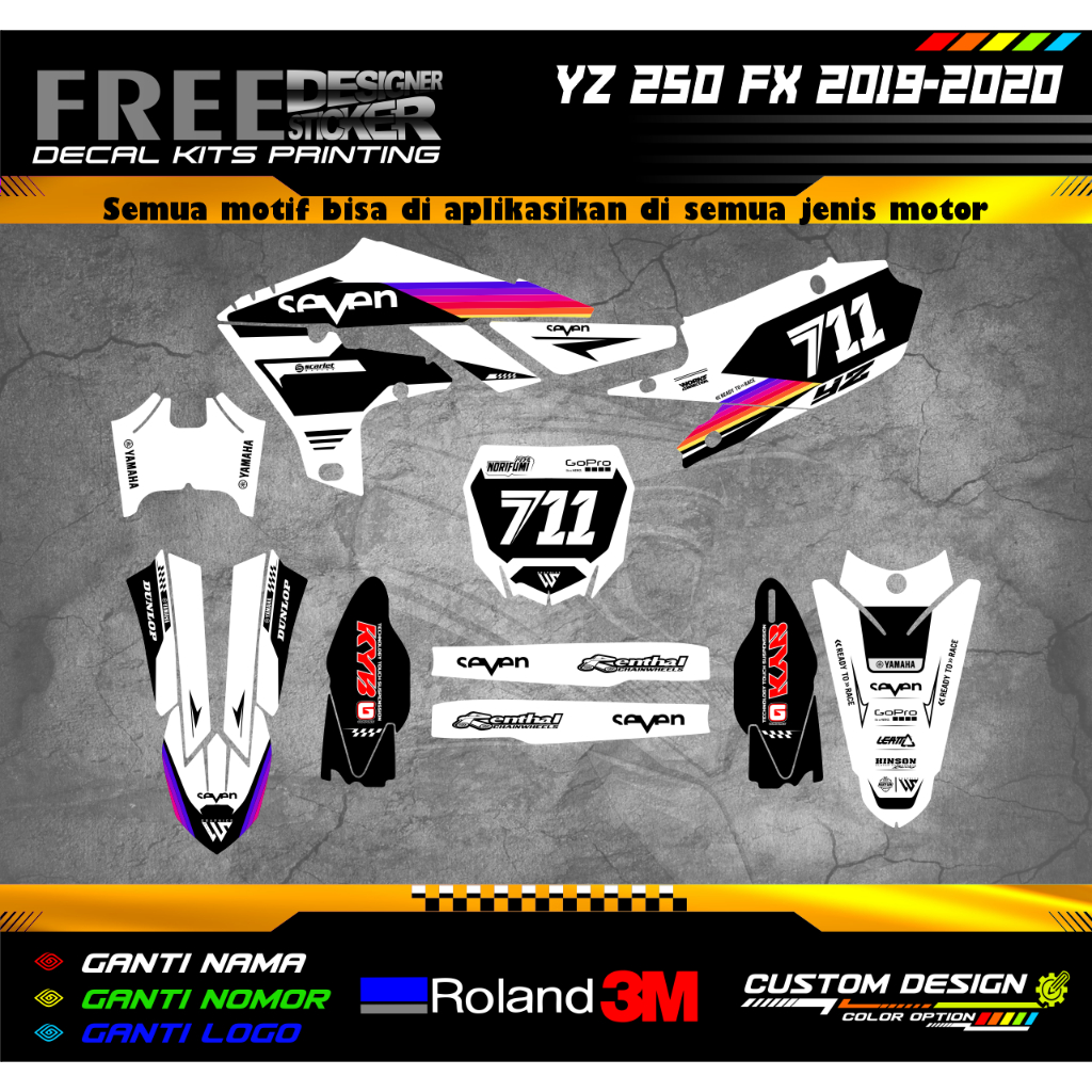 DECAL STIKER YZ 250FX TAHUN 2019 - 2020 SUPERGLOS TEBAL 500 MICRON