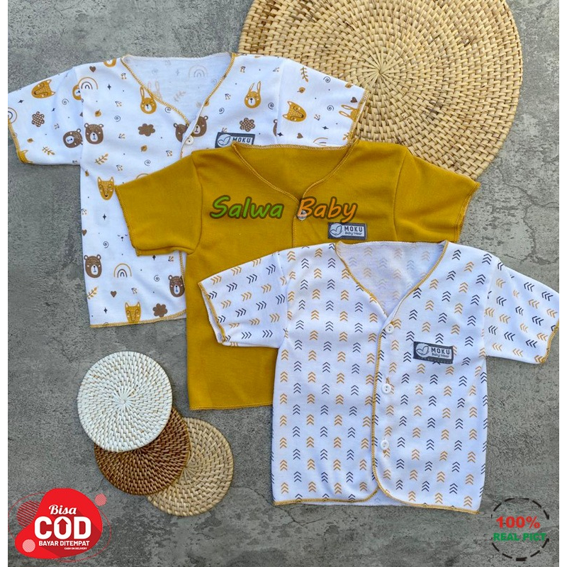 Isi 6 PCS Baju Celana Bayi / 3 Setel Baju Lengan Pendek Celana Pendek Usia 0-3 Bulan Seri Kuning Mustard Almeera Baby and Kids