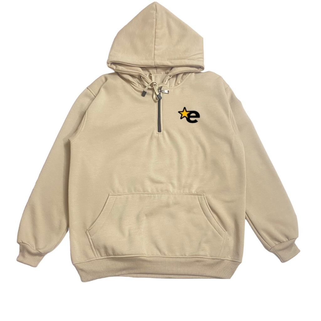 Jaket Halfzip Hoodie Erigo Logo Star / Hoodie Zip Pria Wanita Warna Beige / Sweater Jumper Pria Distro