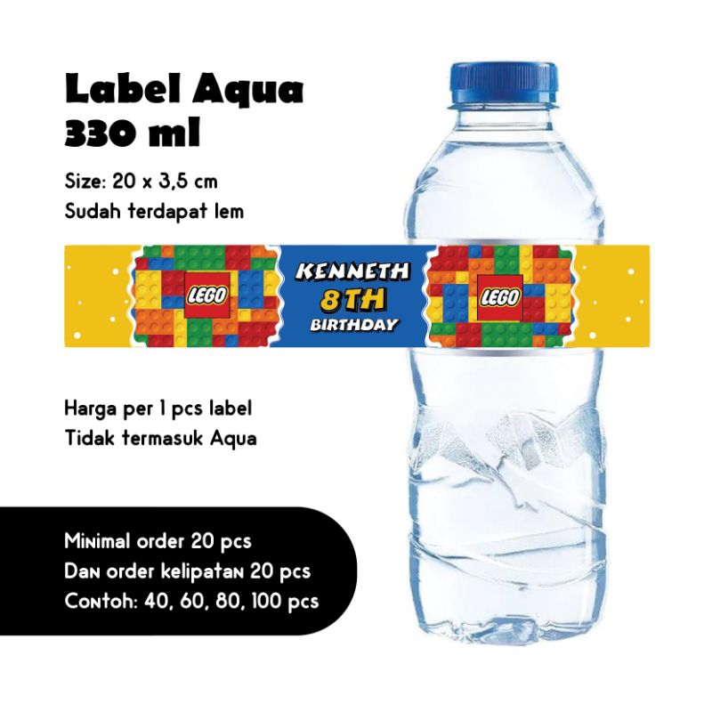 

LABEL AQUA 330ML LEGO CUSTOM AQUA BELT GAMBAR LEGO UCAPAN ULANG TAHUN HAPPY BIRTHDAY NAMA DEKORASI ULTAH HBD