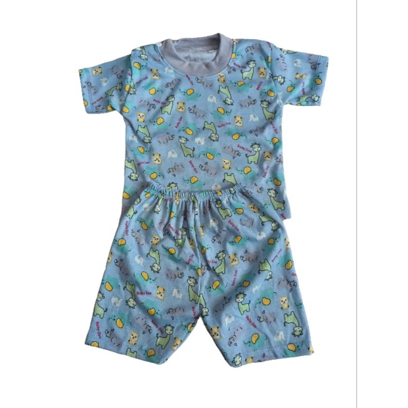 3 stel baju tidur bayi stelan tanggaan pendek oblong kancing pundak [printing] babyzoo