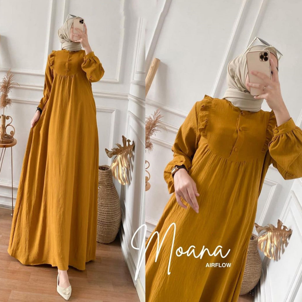 Moana Gamis Crinkle Airflow Busui Friendly – Dress Gamis Terbaru 2023 Lebaran Wanita