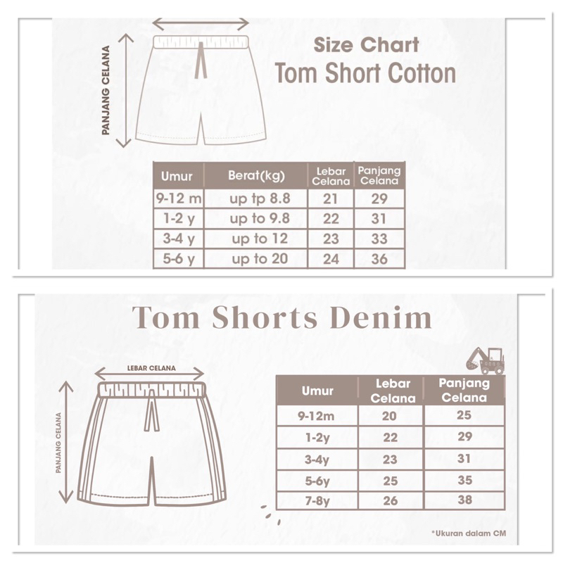 Libby TOM SHORT Cotton / TOM SHORT DENIM celana pendek anak katun dan denim