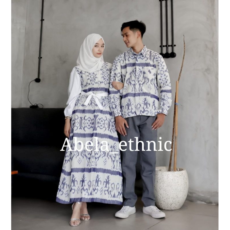 SET COUPLE RAYA WHITE NTT - gamis tenun couple - baju tenun couple