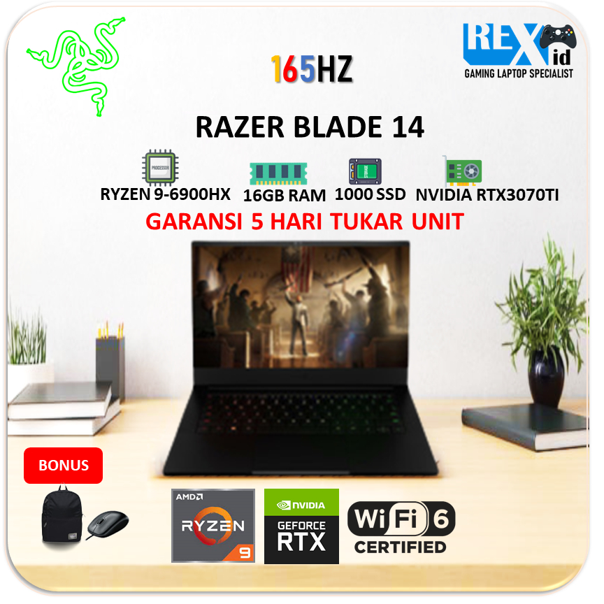 RAZER BLADE 14 RTX3070TI 8GB (Ryzen 9 6900hx 16gb 1TBssd W11 14.0inch QHD 165hz)