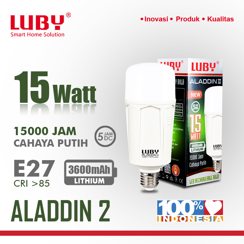 Lampu LED emergency LUBY Aladdin 15w 15 watt Bisa ganti baterai