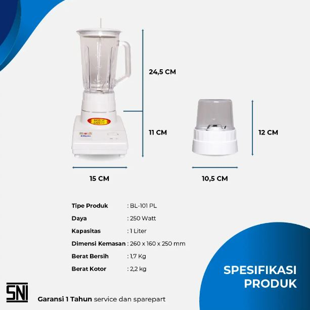 Miyako Blender 2 in 1 Plastik BL-101 PL 1 liter