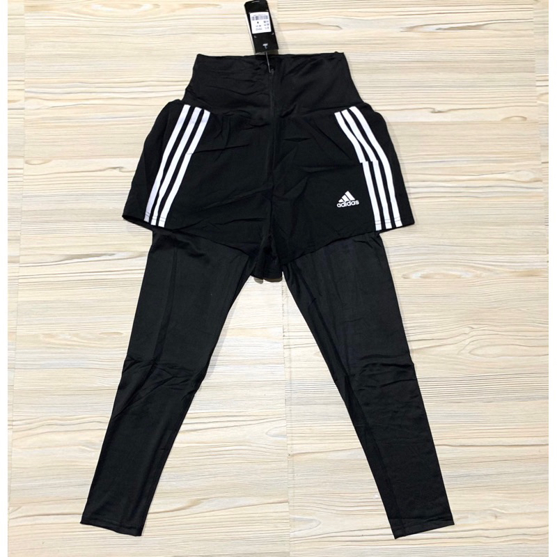ROK CELANA LEGGING PANJANG ADIDAS HIGH-WAIST IMPORT 2 IN 1 OLAHRAGA WANITA