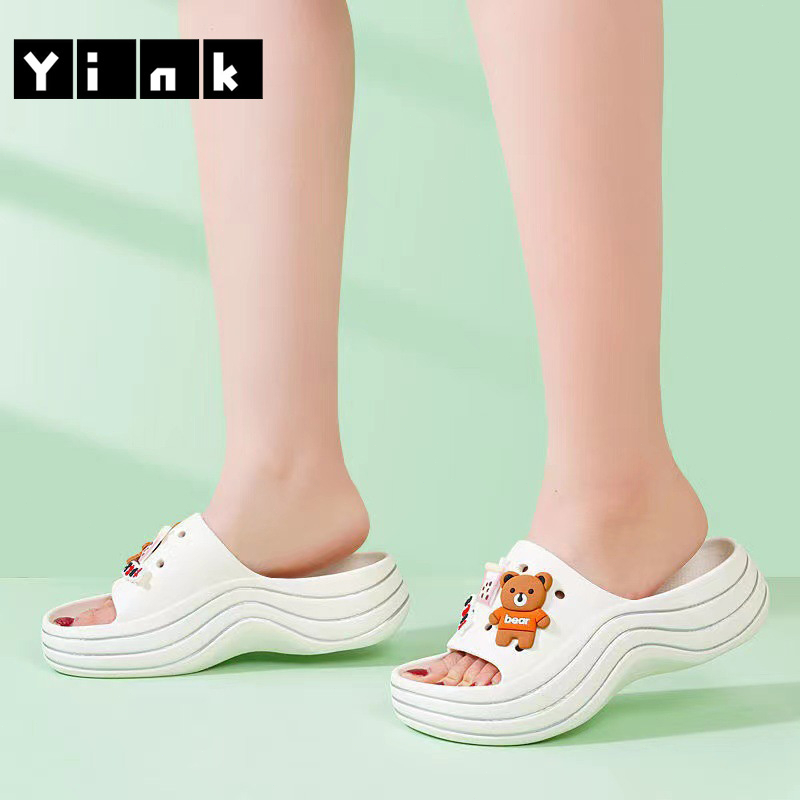 Yink Sandal Fuji Wanita Import 2025 Sendal Wedges Wanita Kekinian Korea Terbaru Rumah Jibbitz Platfrom Tebal Baim Viral Slip On Selop Lucu Eva