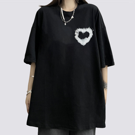 XIAOZHAINV Korean Style Kaos Atasan Wanita Smoke Heart Pattern Lengan Pendek A0910