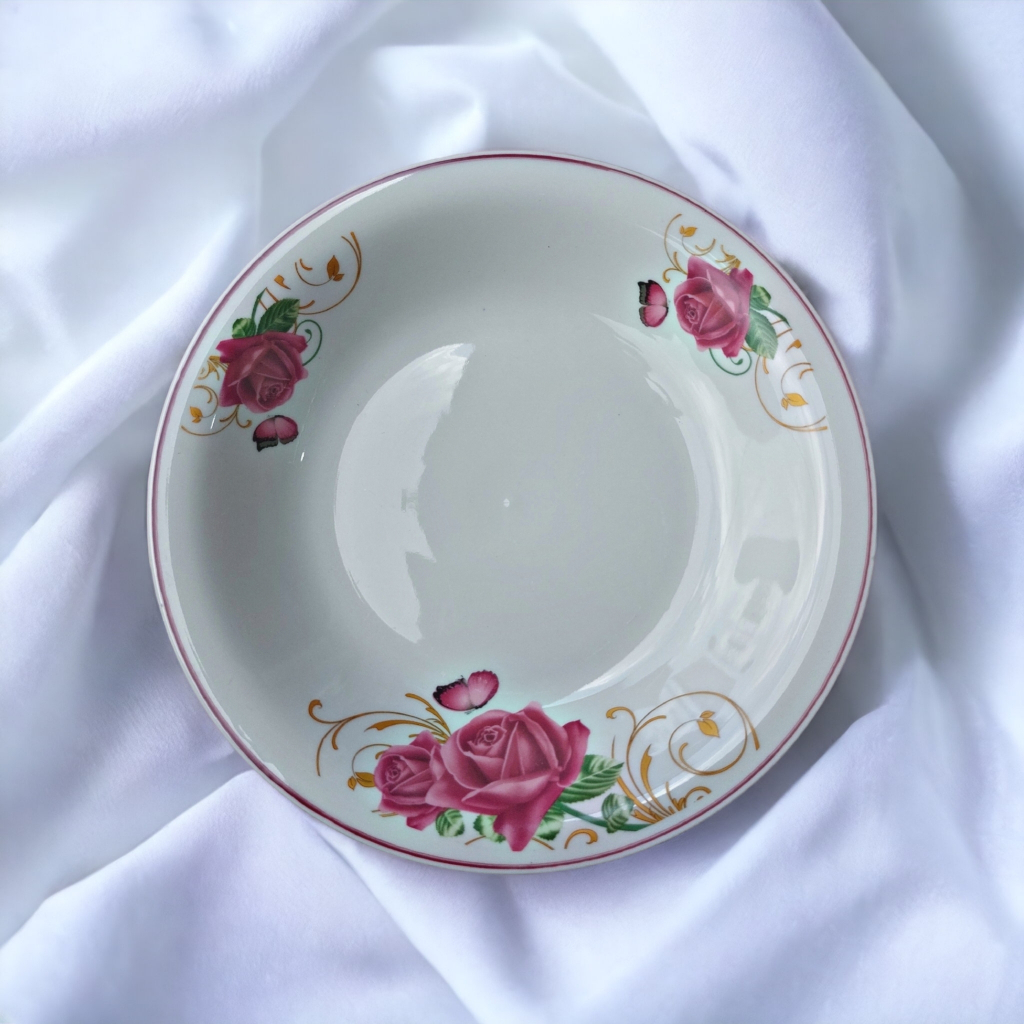 <1 PCS> PIRING MAKAN KERAMIK BESAR 9,25 inch PSF PIRING ORCHID BUNGA BATU