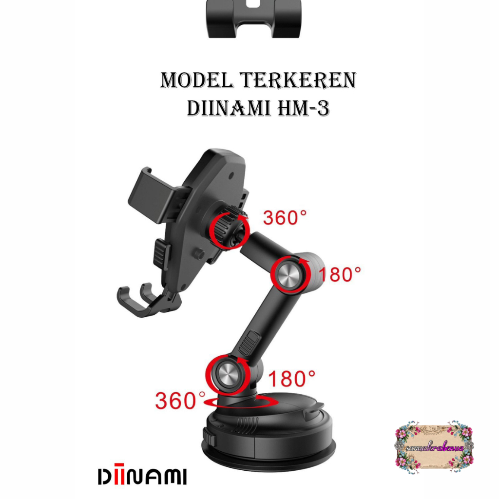 DIINAMI HM-3 Holder hp mobil Dudukan handphone universal original untuk pemasangan di dashboard kaca meja lemari bisa potrait landscape 360 derajat SB5538