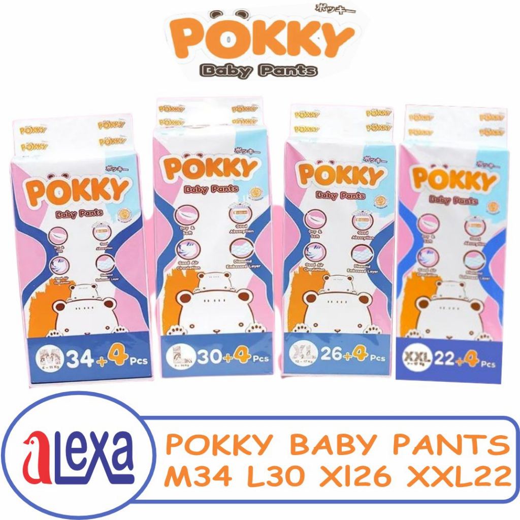 POKKY Baby Pants M34+4 L30+4 XL26+4 XXL22+4- Popok bayi celana