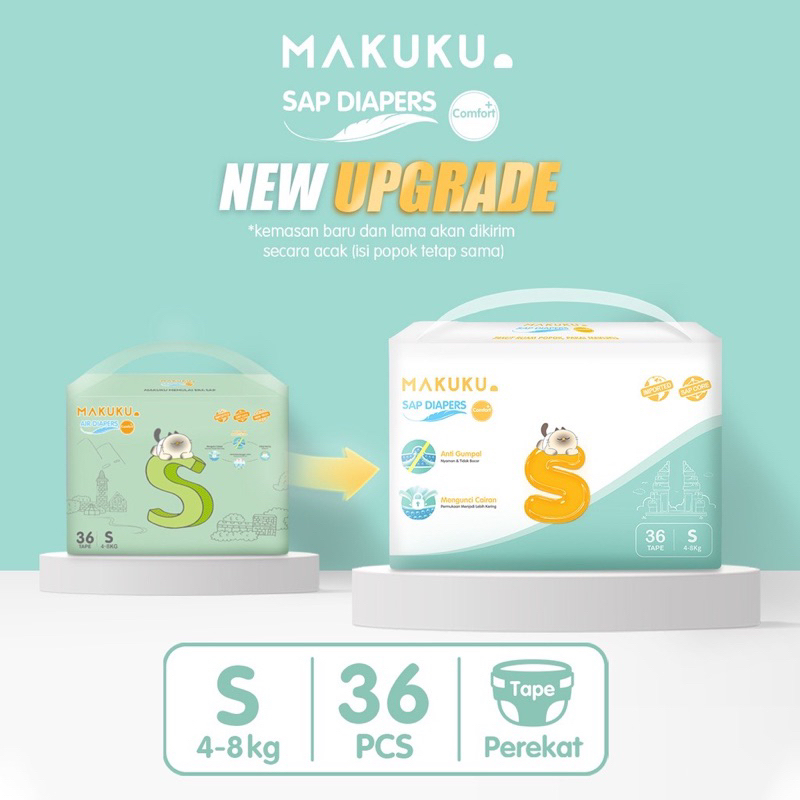 Makuku SAP Diapers Comfort Plus Tape NB28 S36 Pants M34 L32 XL32 XXL28 / Popok Makuku Comfort+