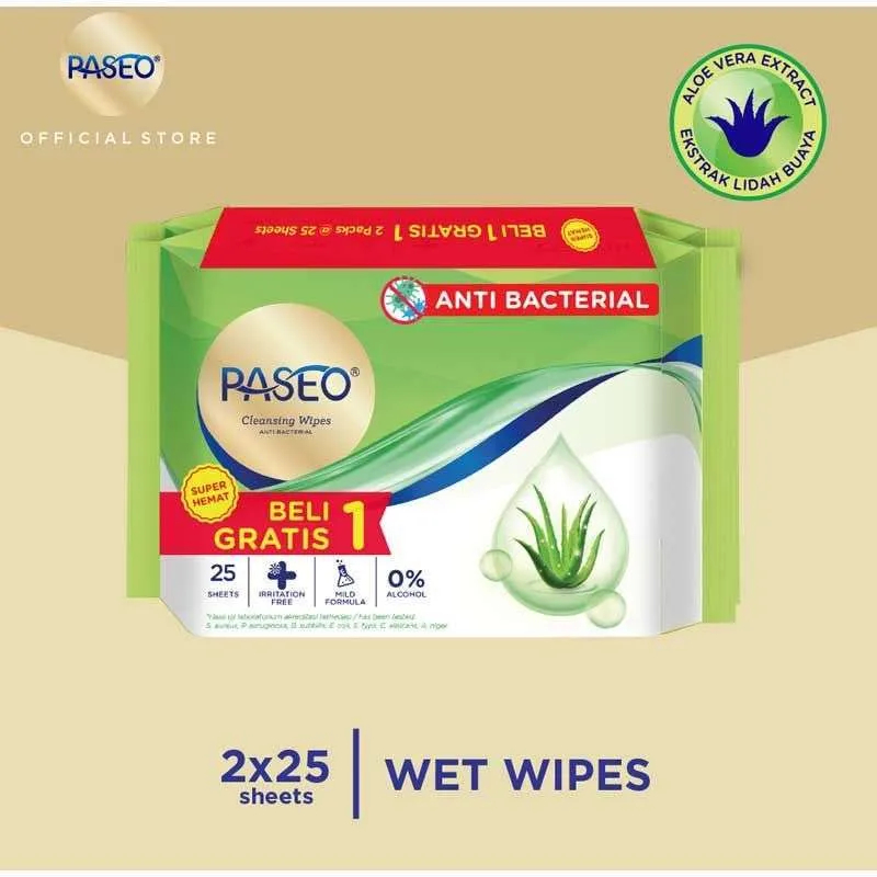 Tissue Basah Paseo Anti Bacterial 25sheet BUY 1 GET 1